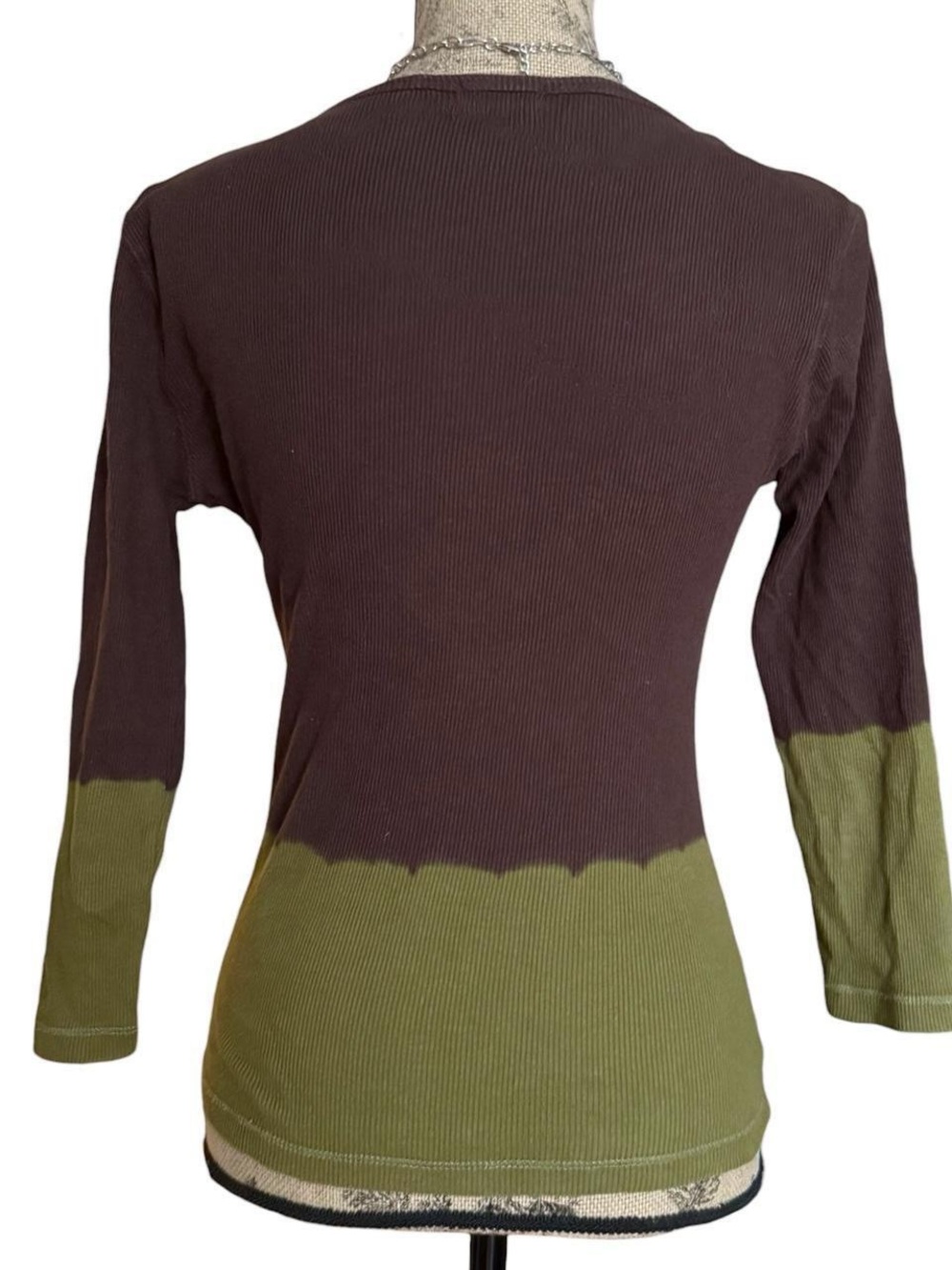 Y2K Nevada Brown & Olive Floral Appliqué Long Sleeve Top Size M - Picture 3 of 5